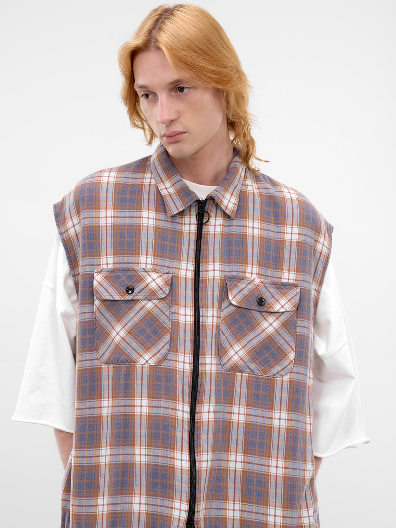 Navy Cotton Plaid Boxy Vest (K2511SJ195-NAVY)