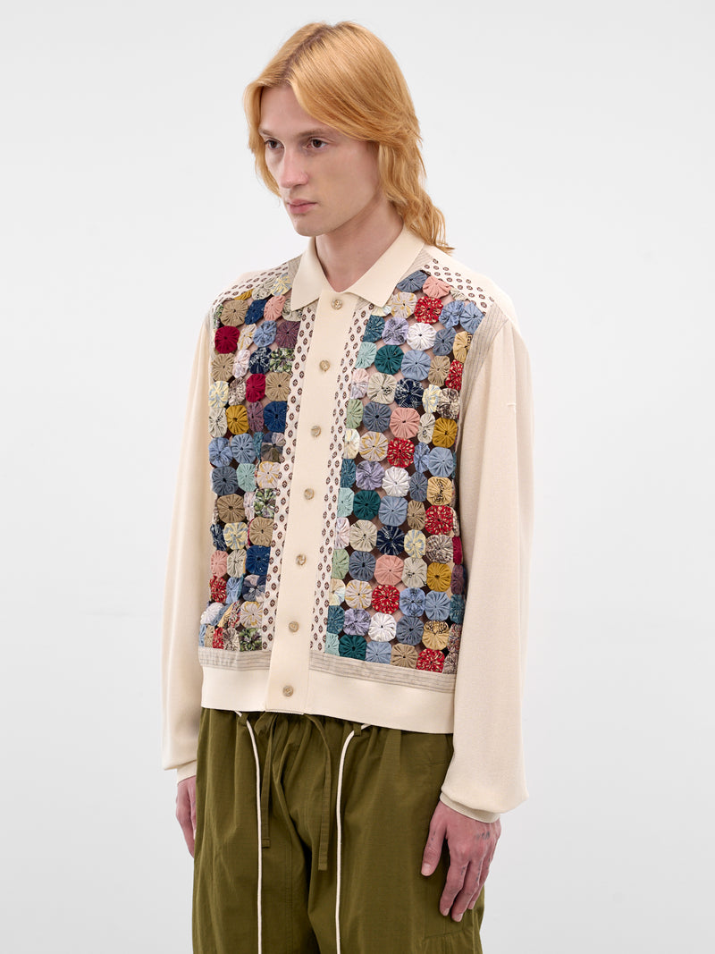 Ecru Cotton Yoyo Quilted Cardigan (K2513KN216-ECRU)