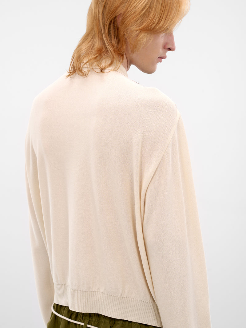 Ecru Cotton Yoyo Quilted Cardigan (K2513KN216-ECRU)