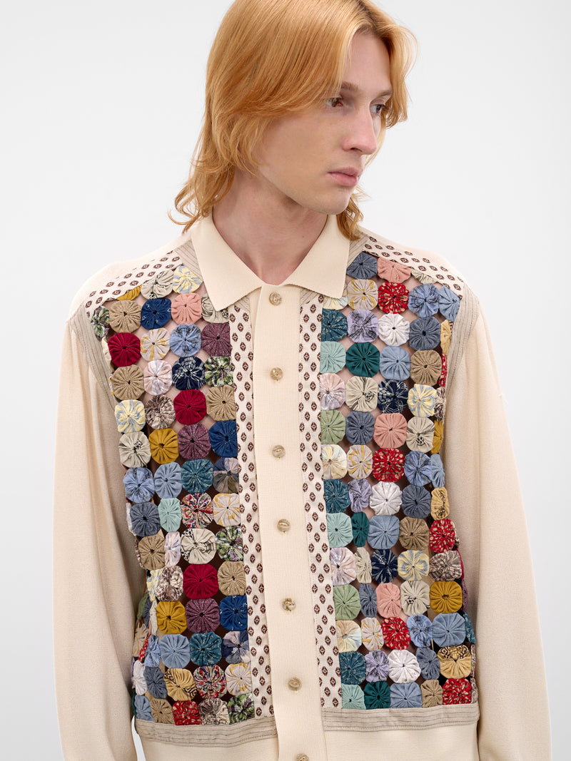 Ecru Cotton Yoyo Quilted Cardigan (K2513KN216-ECRU)