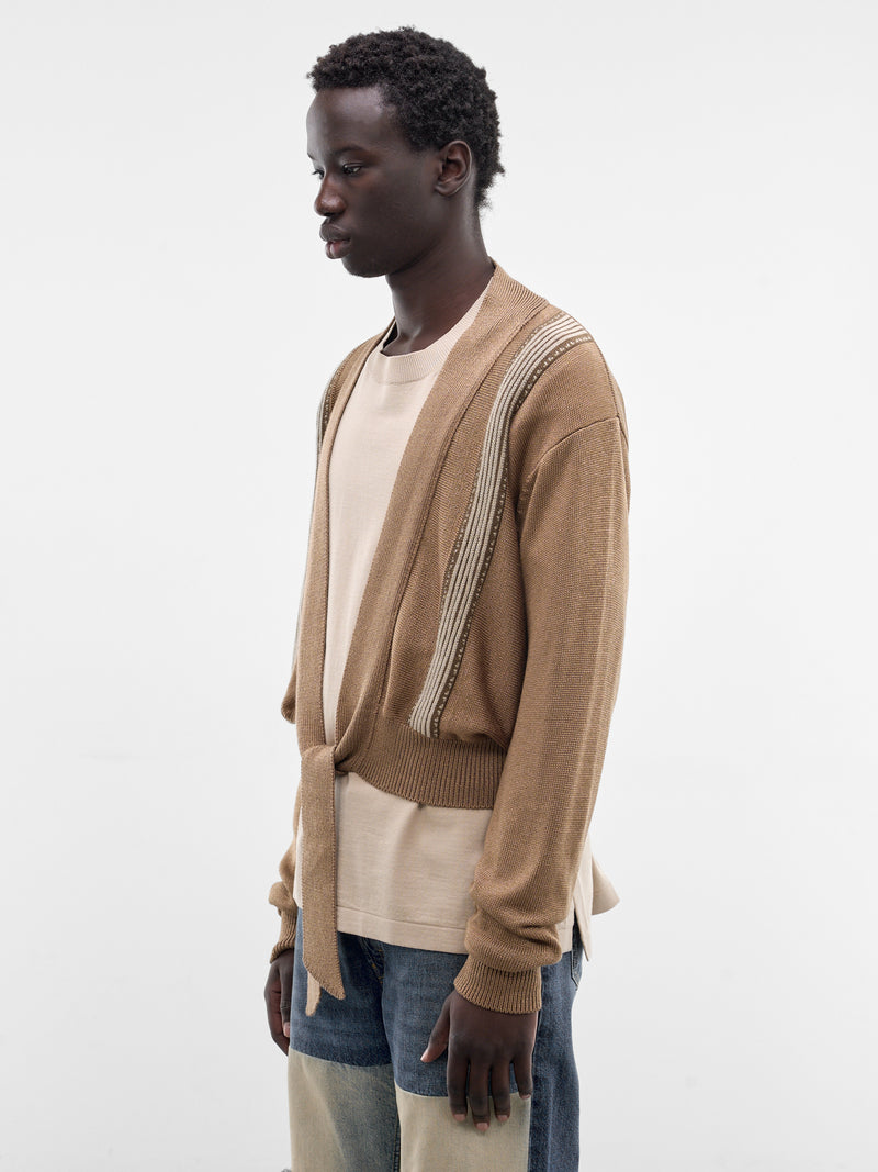 Beige Knit Striped Tied Cardigan (K2603KN014-BEIGE)