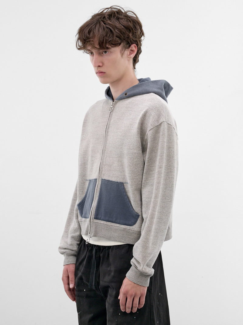 Contrast Panel Cropped Zip Hoodie (K2603LC084-GREY_