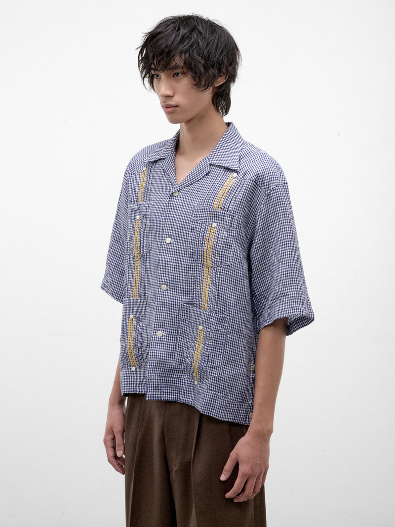 Blue Linen Cuban Shirt (K2604SS111-BL-BLUE)