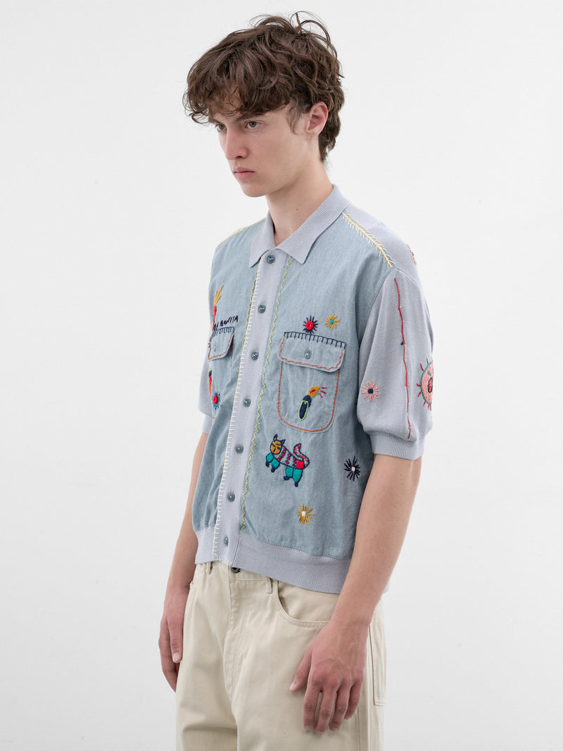 Blue Embroidered Knit Polo Shirt (K2605KN171-SAX-LIGHT-BLUE)