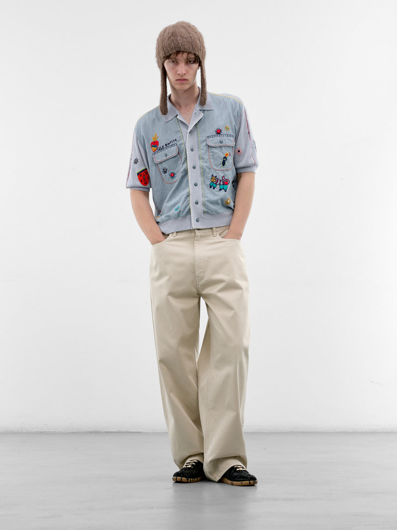 Blue Embroidered Knit Polo Shirt (K2605KN171-SAX-LIGHT-BLUE)