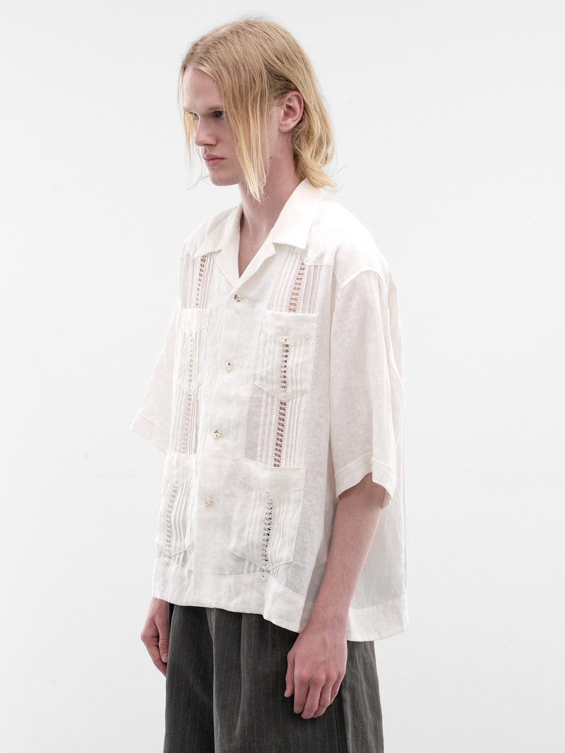 Linen Drawn Work Cuba Shirt (K2605SS196-WH-WHITE)