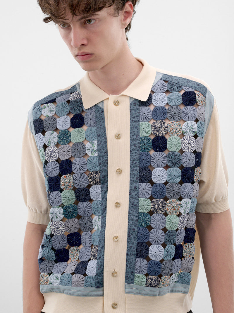 Blue Rosette Patchwork Knit Polo (K2606KN242-BLUE)