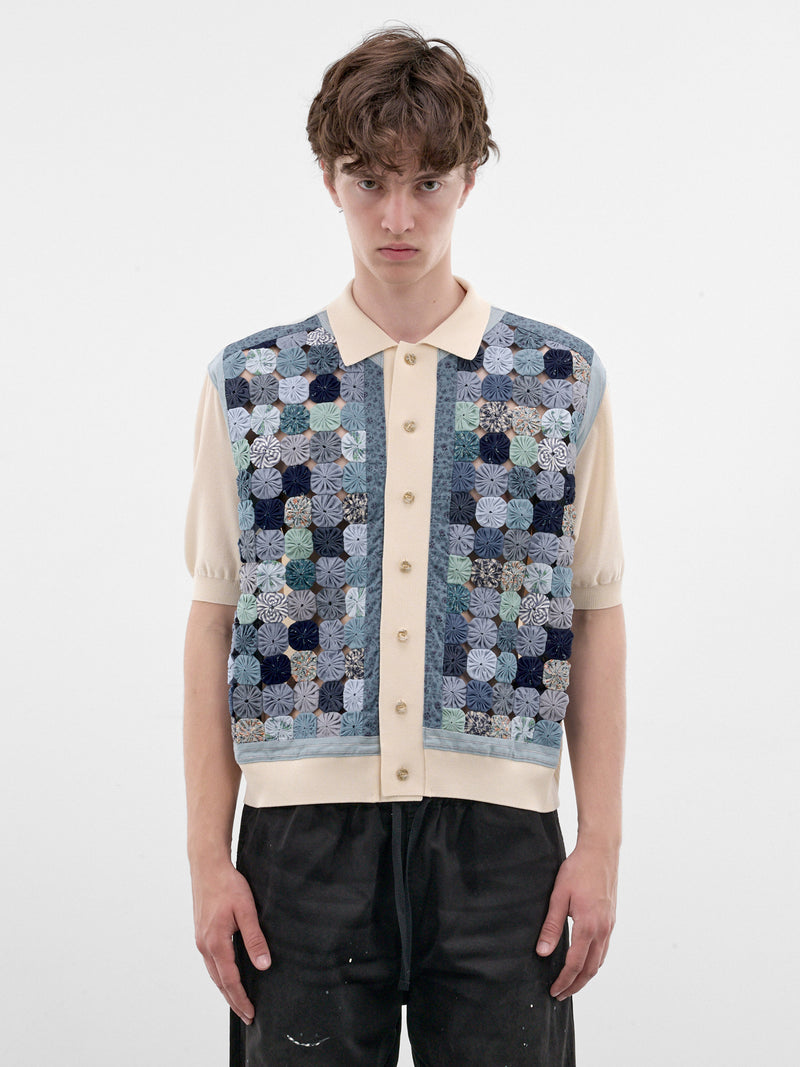 Blue Rosette Patchwork Knit Polo (K2606KN242-BLUE)