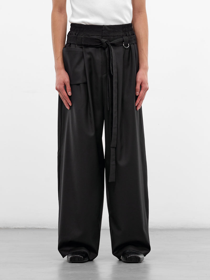Kholong Black Wool Wide Trousers (KHOLONG-BLACK)