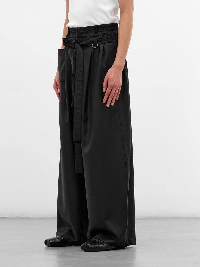 Kholong Black Wool Wide Trousers (KHOLONG-BLACK)
