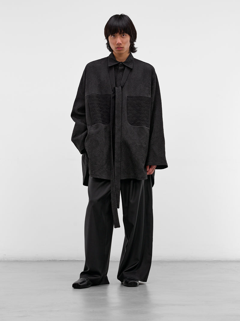 Kholong Black Wool Wide Trousers (KHOLONG-BLACK)