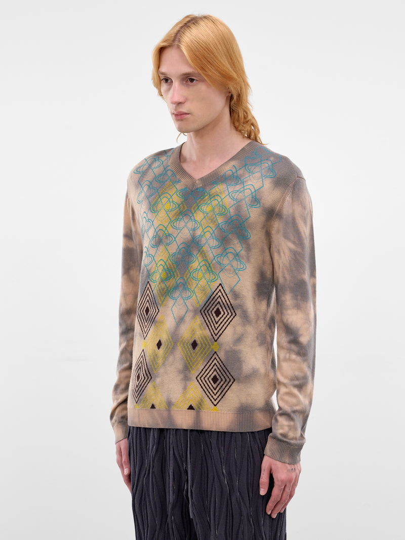 Hatha Tie-Dye Argyle Knit Sweater (KKSS26KN04-107-PECAN)