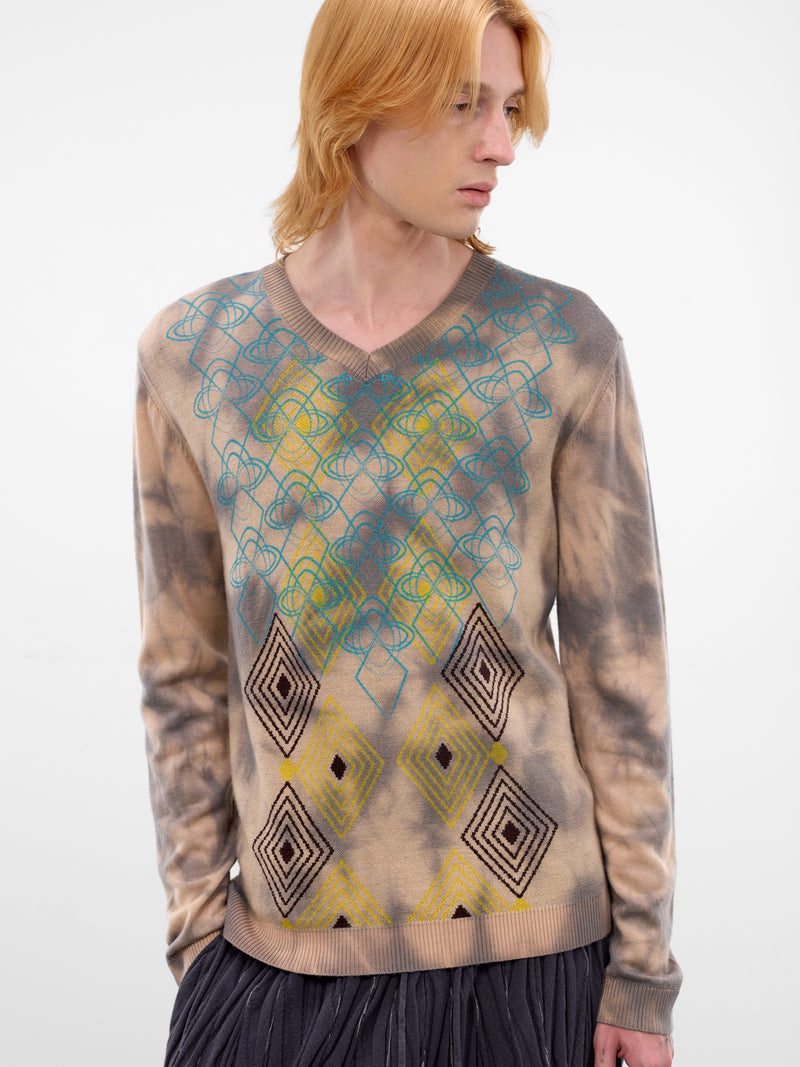 Hatha Tie-Dye Argyle Knit Sweater (KKSS26KN04-107-PECAN)