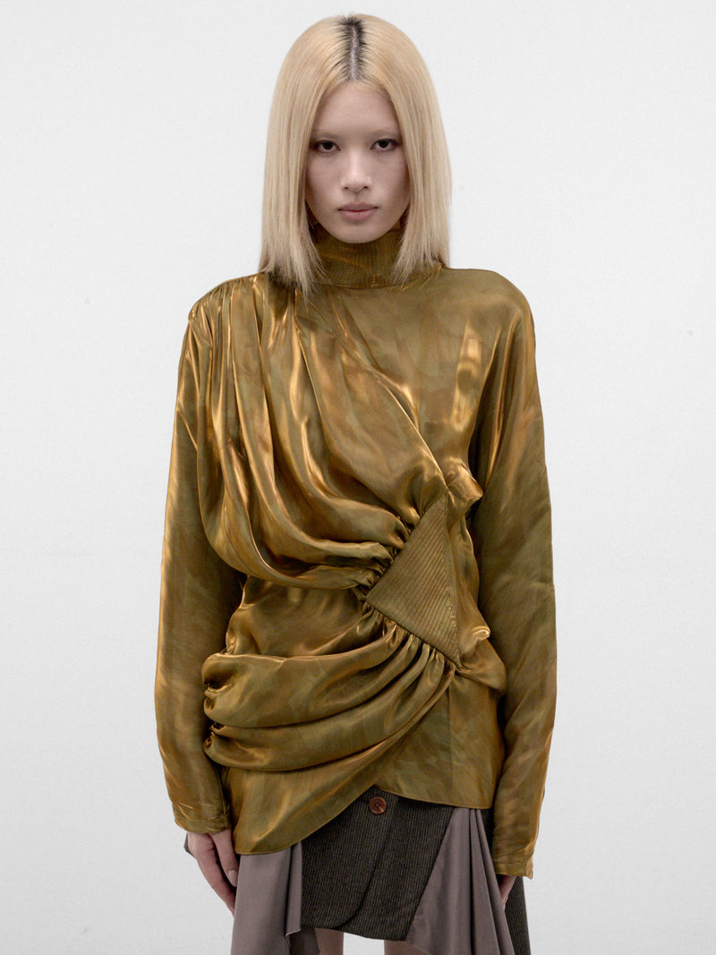Gold Satin Gathered Drapery Top (KKWAW26SH02-138-GOLD-BRUSH)