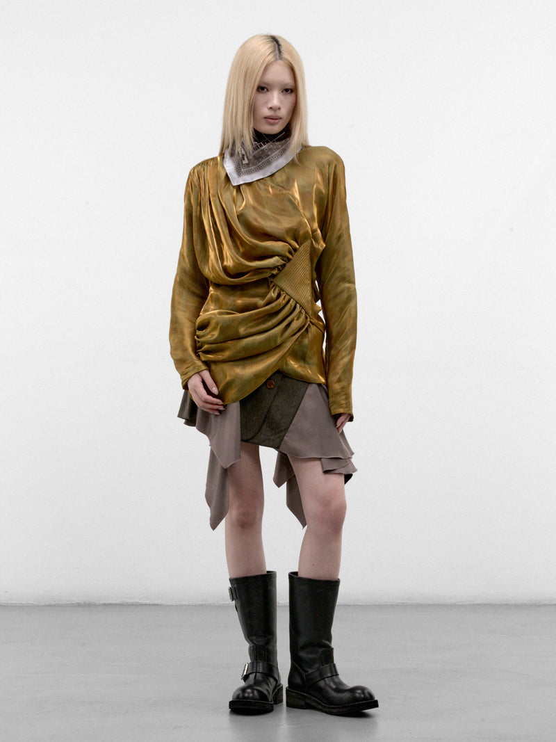 Gold Satin Gathered Drapery Top (KKWAW26SH02-138-GOLD-BRUSH)