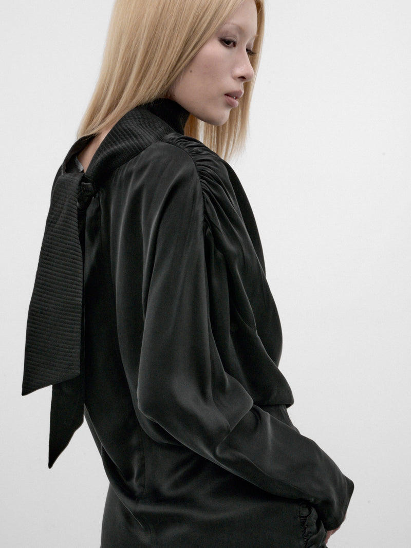 Black Silk Gathered Drapery Top (KKWAW26SH02-49-SHEEN-BLACK)