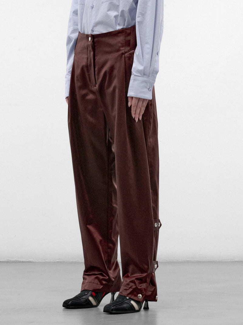 Umber Satin Pleated Trousers (KKWAW26T01-1-BURNT-UMBER)
