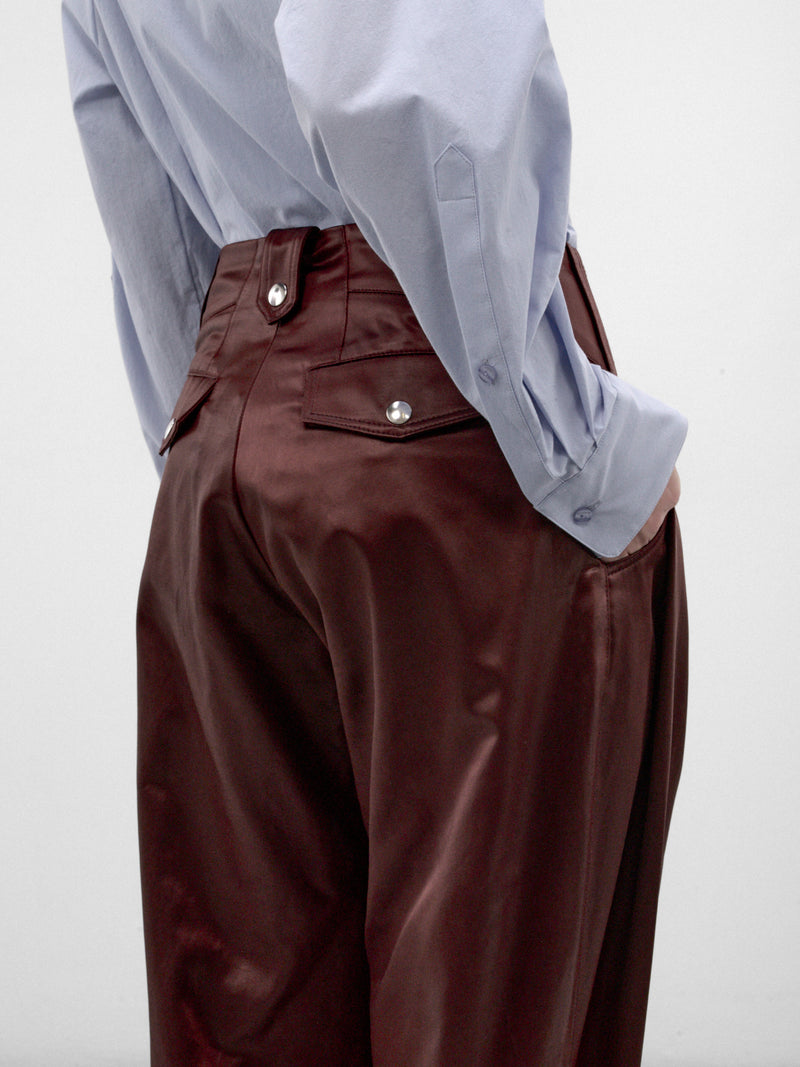 Umber Satin Pleated Trousers (KKWAW26T01-1-BURNT-UMBER)