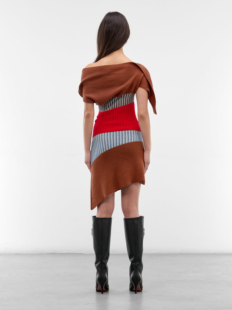 Asymmetric Draped Lemoyne Knit Dress (KKWSS26KN01-88-BROWN-RED-BLUE)
