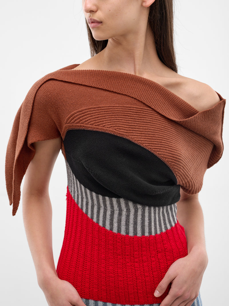 Asymmetric Draped Lemoyne Knit Dress (KKWSS26KN01-88-BROWN-RED-BLUE)