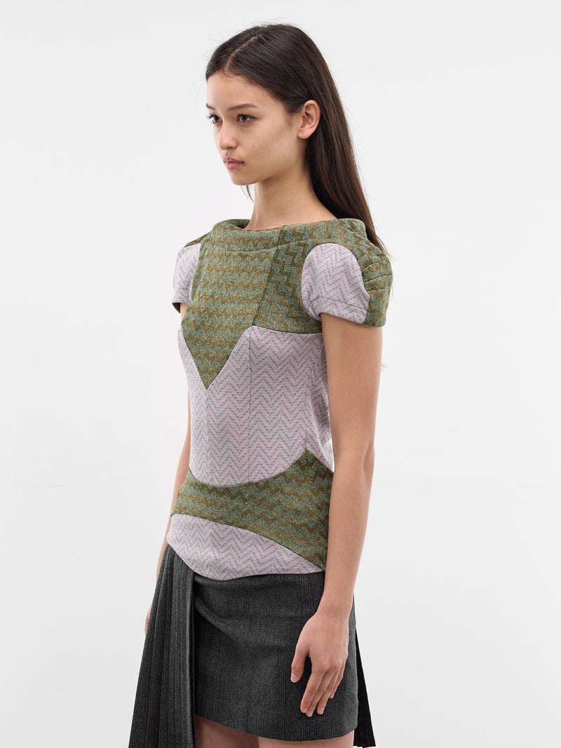 Compass Paneled Chevron Jersey Top (KKWSS26TP03-56-SHADOW-GREY)