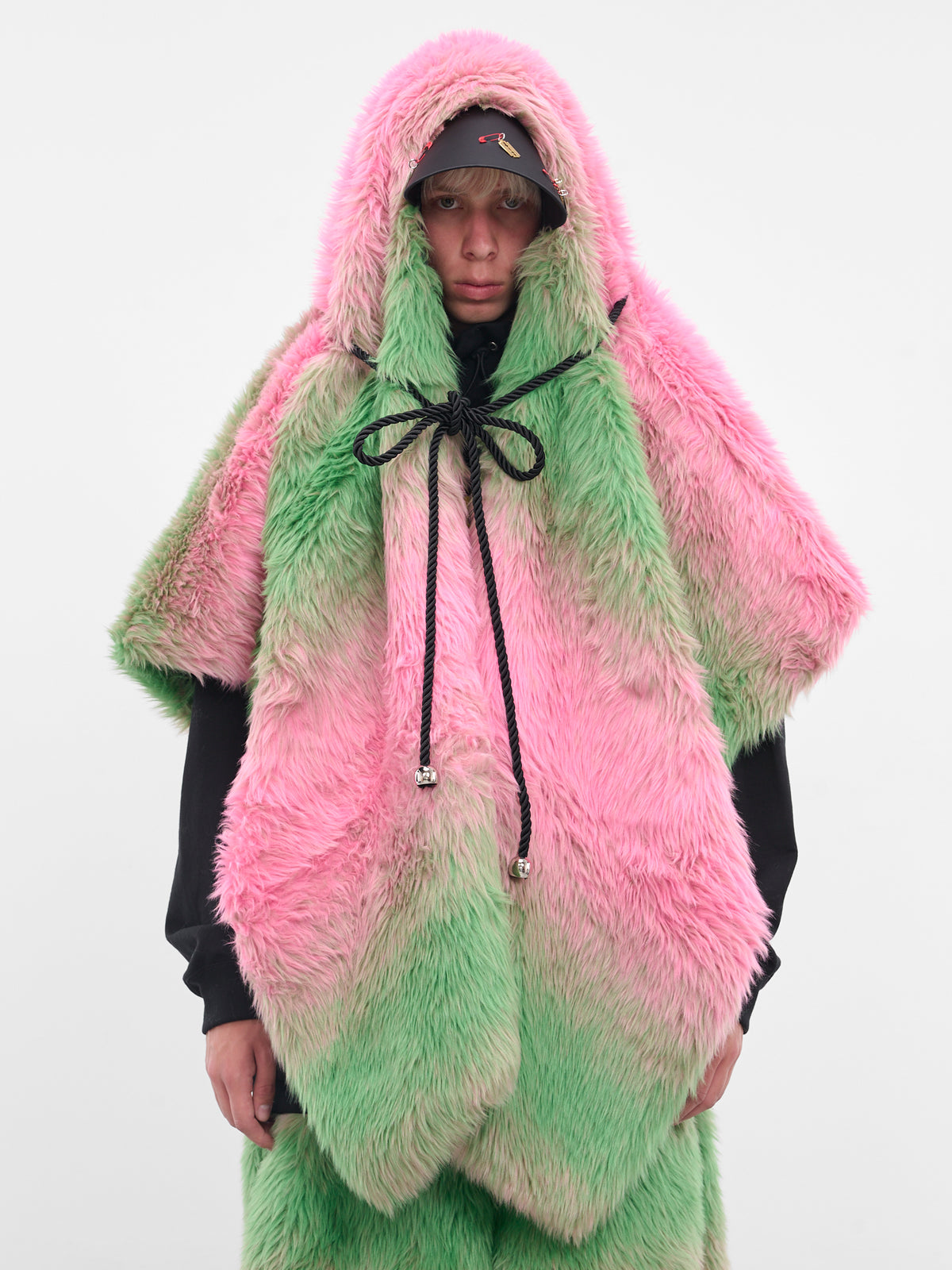 Gradient Fur Poncho Stole (KL1043-PINK-GREEN)