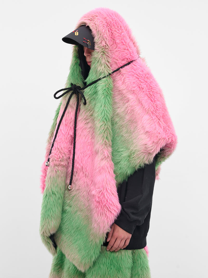 Gradient Fur Poncho Stole (KL1043-PINK-GREEN)