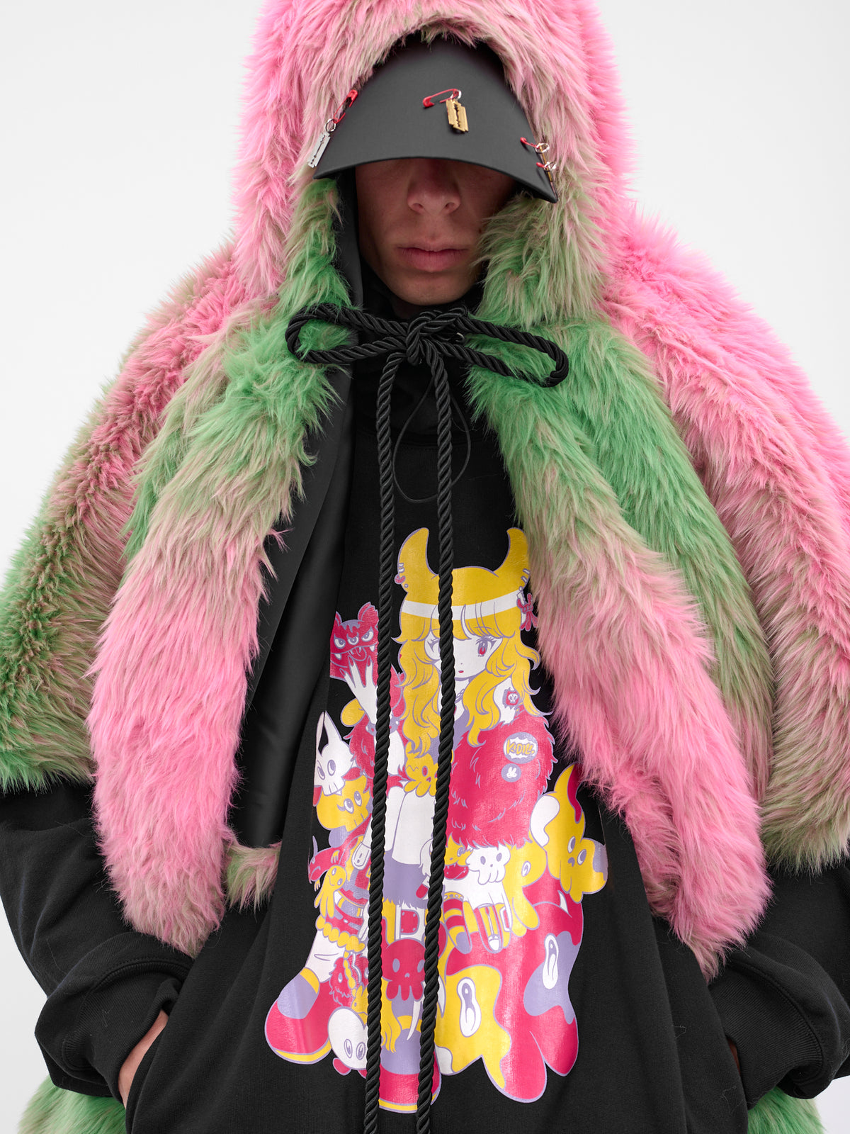 Gradient Fur Poncho Stole (KL1043-PINK-GREEN)