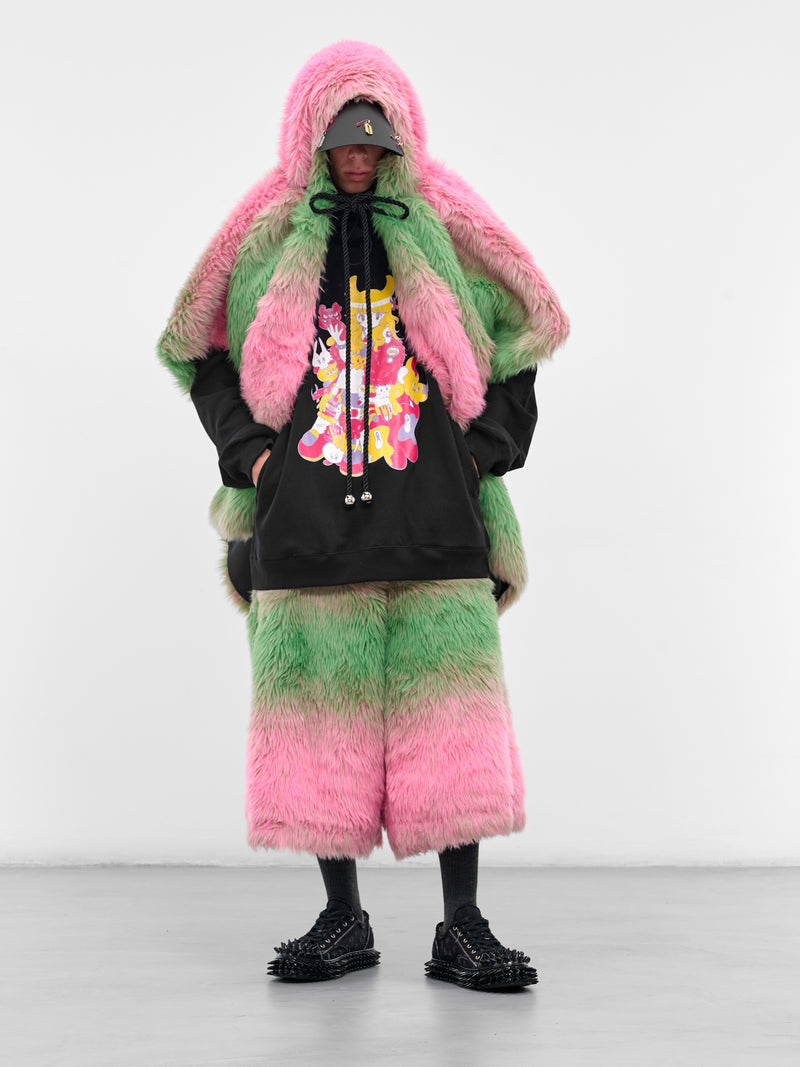 Gradient Fur Poncho Stole (KL1043-PINK-GREEN)