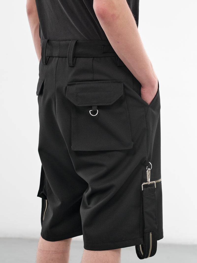 Black Wool Punk Strap Shorts (KL1049-BLACK)