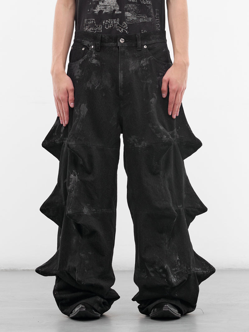 Black Denim Sculptural Spike Jeans (KL1051-BLACK)