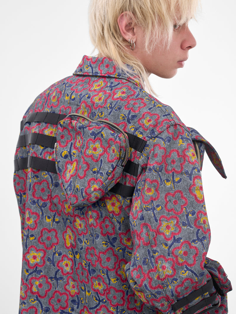 Flower Print Pocket Zip Jacket (KL1056-GREY-FLOWER)