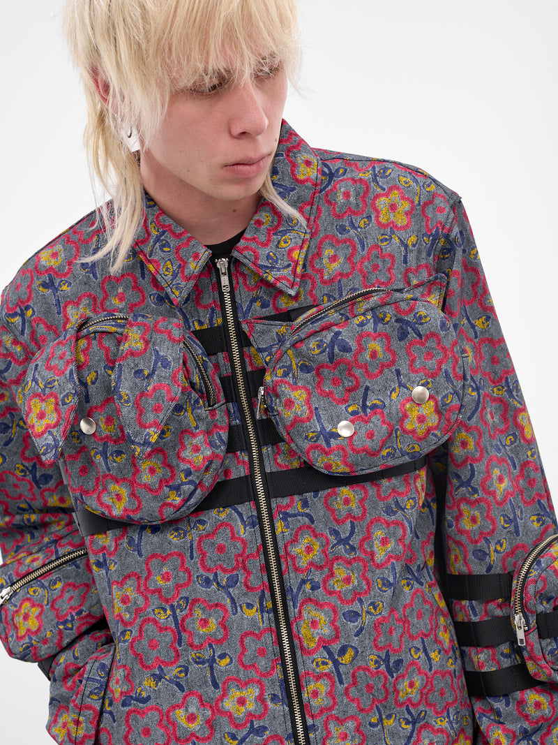 Flower Print Pocket Zip Jacket (KL1056-GREY-FLOWER)