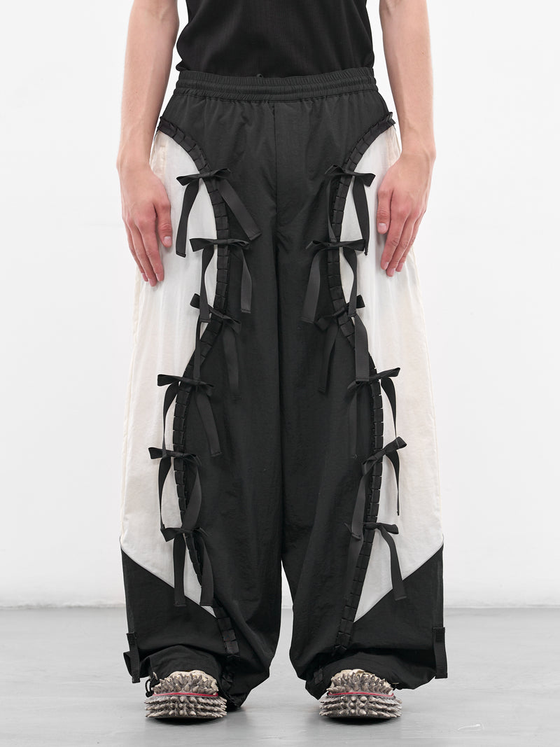 Two-Tone Nylon Ribbon Track Pants (KL1063-BLACK-WHITE)