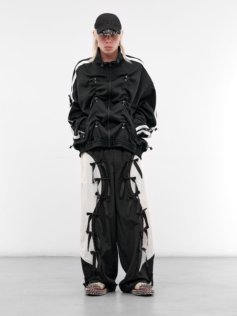 Two-Tone Nylon Ribbon Track Pants (KL1063-BLACK-WHITE)