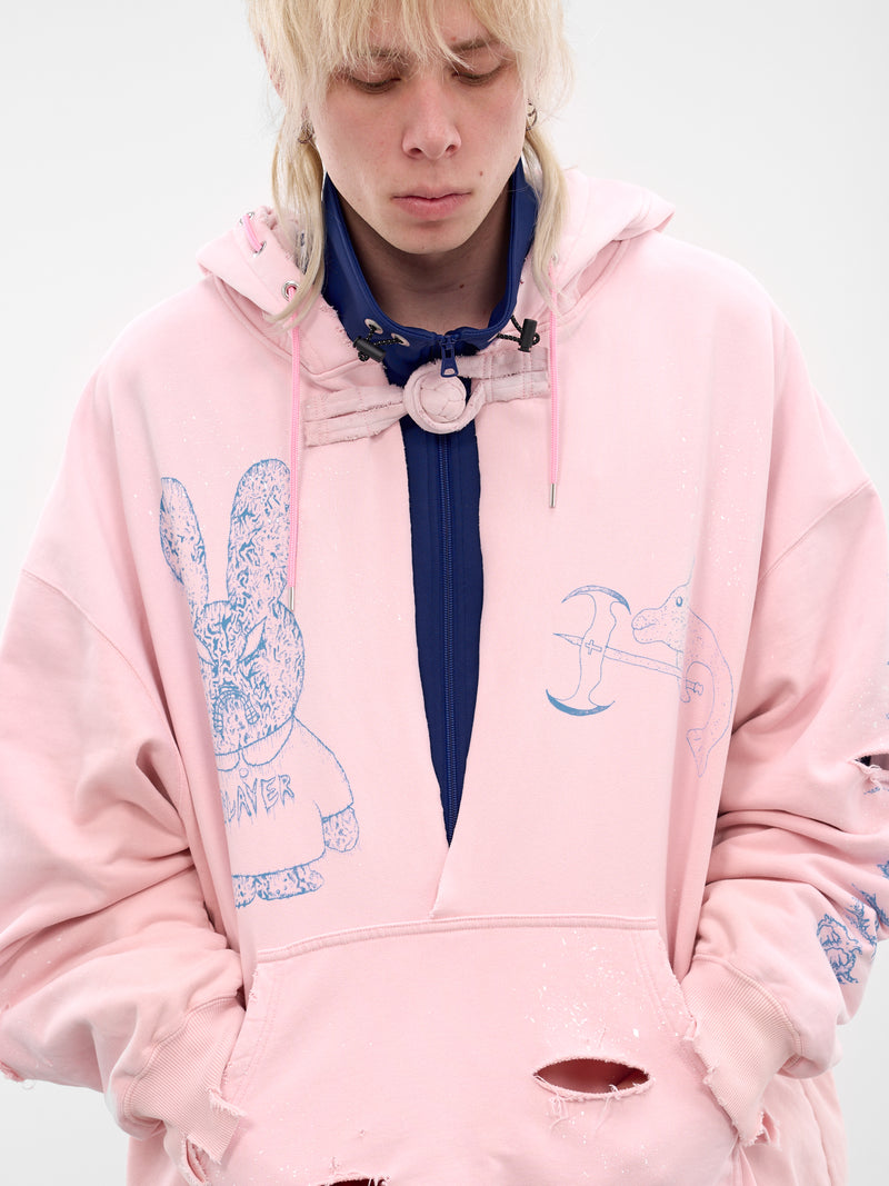 Pink Distressed Bunny Ears Hoodie (KL1078-PINK)
