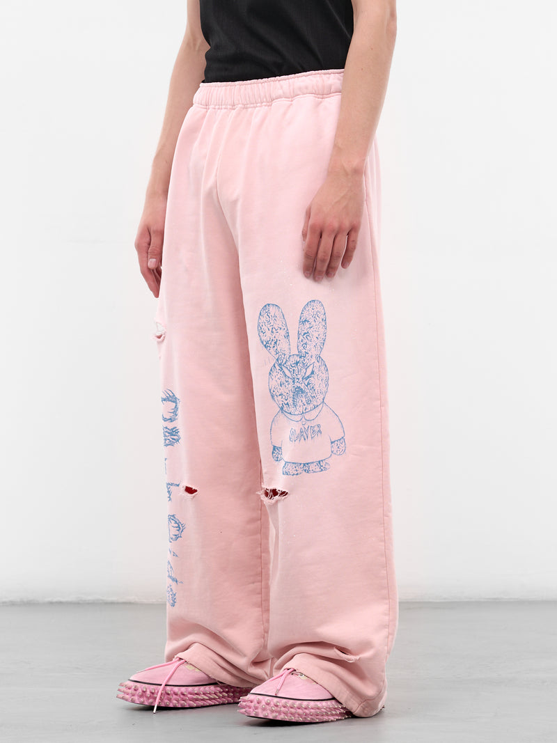 Pink Distressed Graphic Baggy Sweatpants (KL1079-PINK)