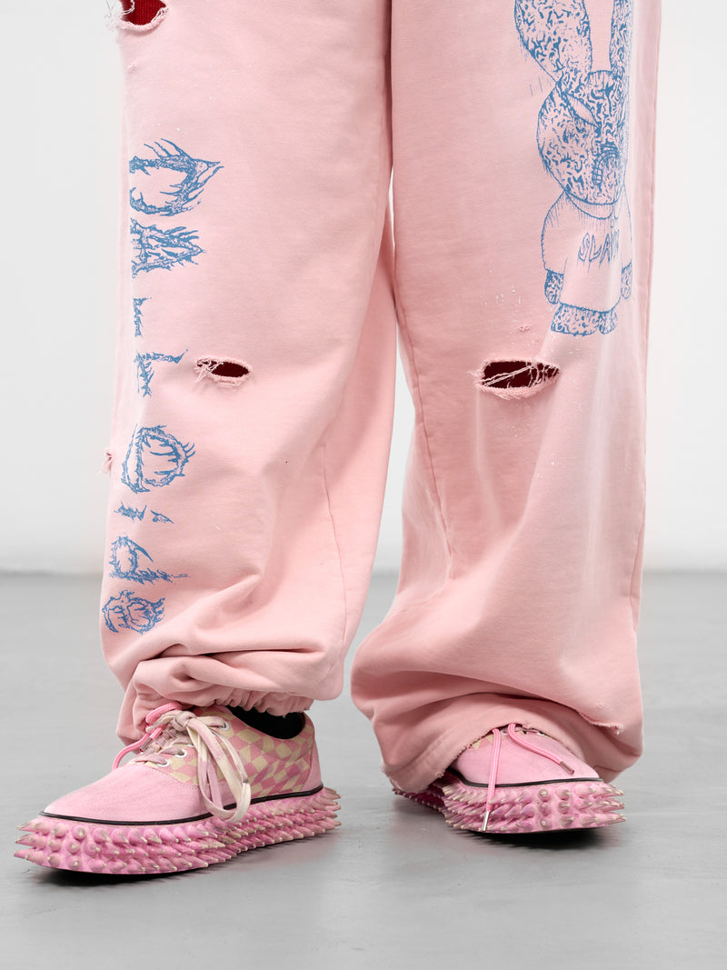 Pink Distressed Graphic Baggy Sweatpants (KL1079-PINK)