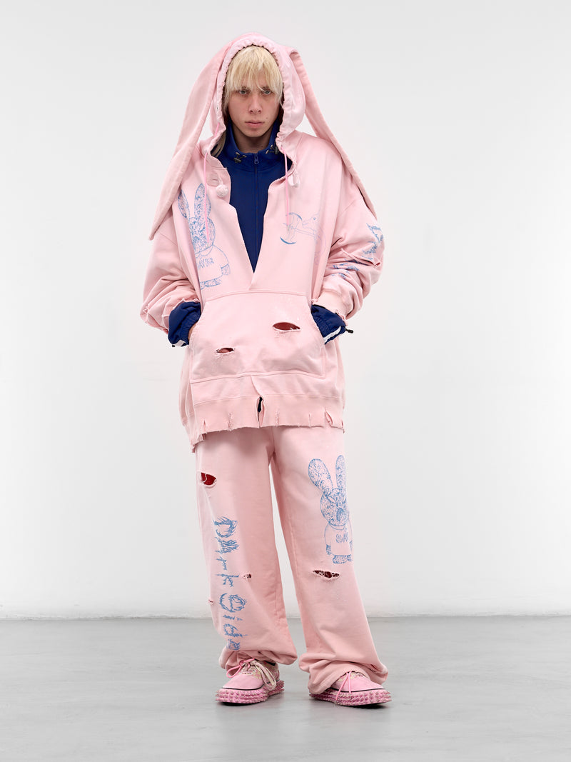 Pink Distressed Bunny Ears Hoodie (KL1078-PINK)