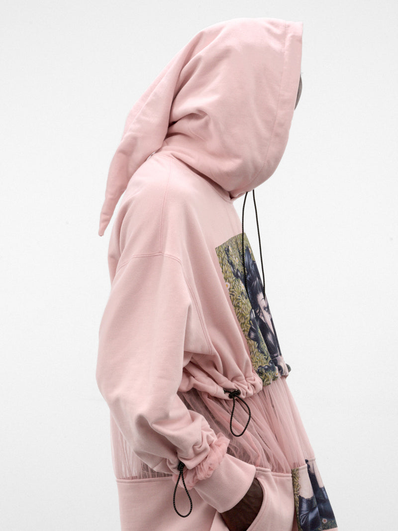 Pink Tiered Mesh Graphic Hoodie (KL1140-PINK)