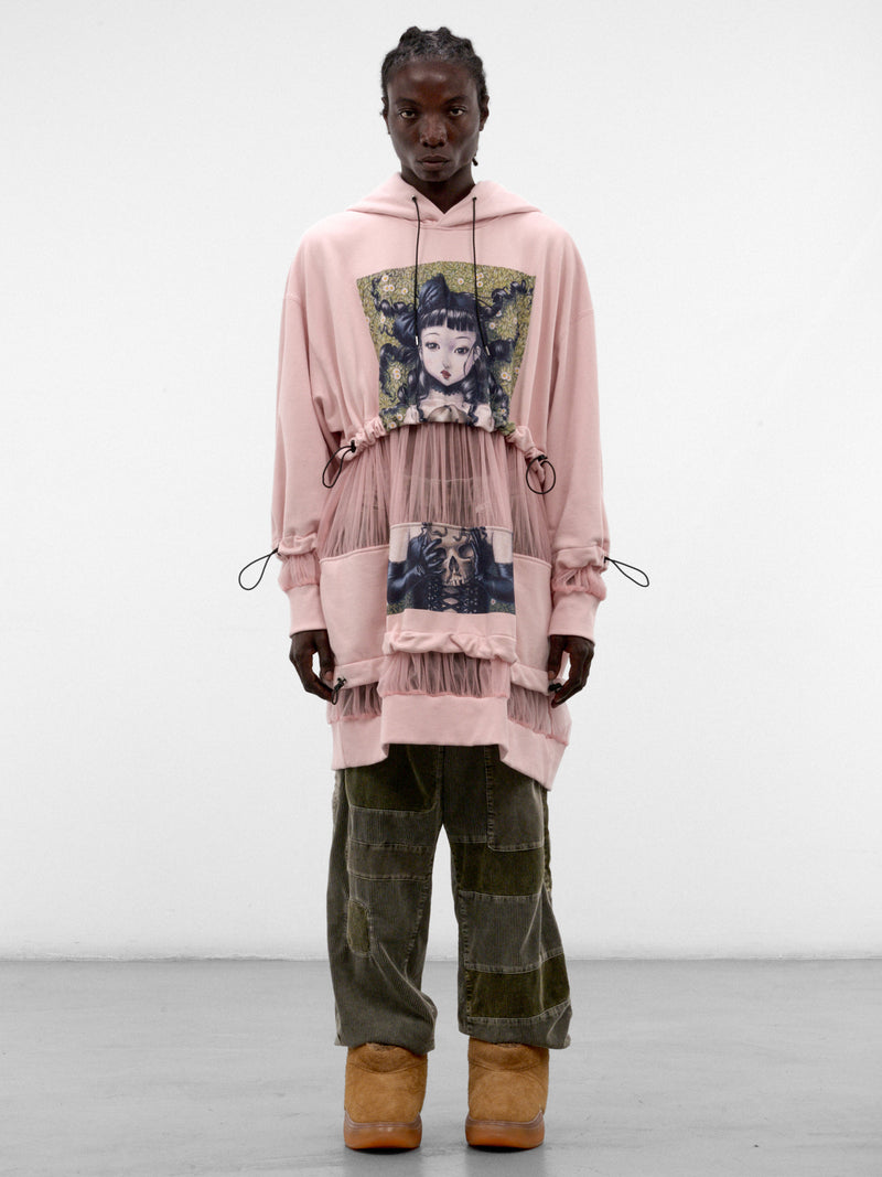 Pink Tiered Mesh Graphic Hoodie (KL1140-PINK)