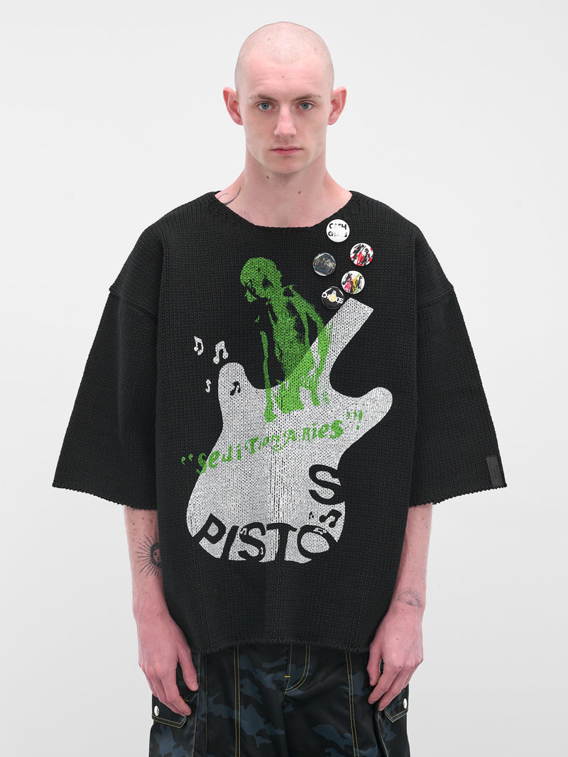 Black Knit Graphic Pin Sweater (KL992-BLACK)