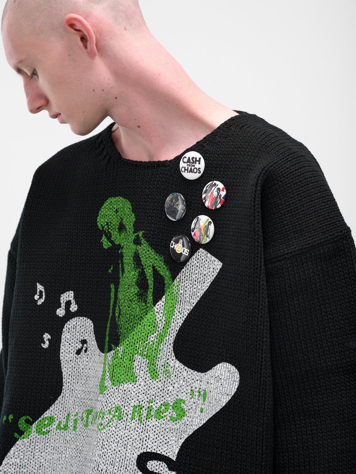 Black Knit Graphic Pin Sweater (KL992-BLACK)