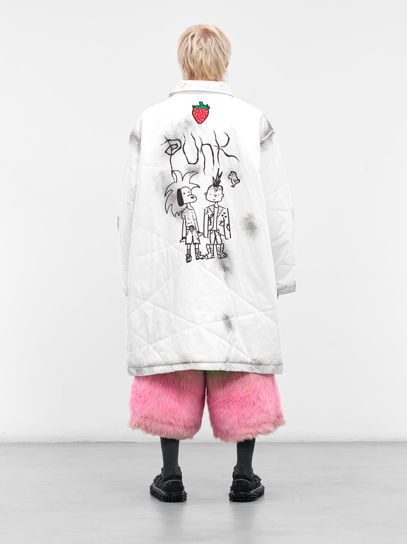 White Punk Graphic Quilted Coat (KL998-WHITE)