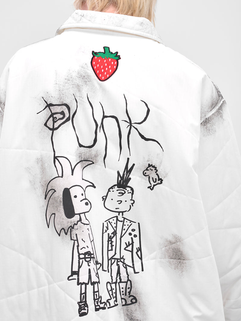 White Punk Graphic Quilted Coat (KL998-WHITE)