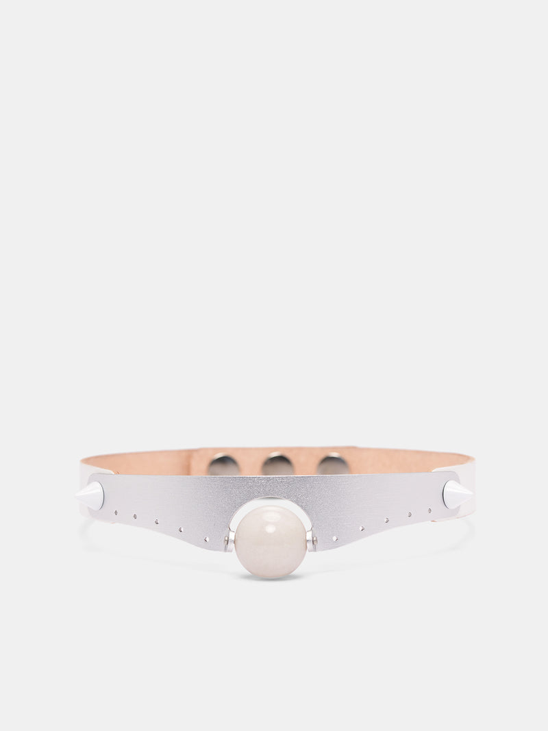 White Leather Dyed Jade Necklace (KMKSS26-JDNK-WH-WHITE)