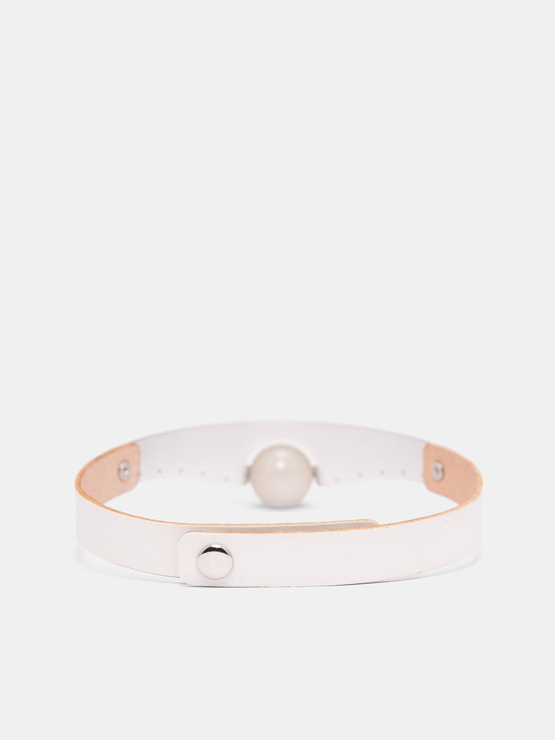 White Leather Dyed Jade Necklace (KMKSS26-JDNK-WH-WHITE)