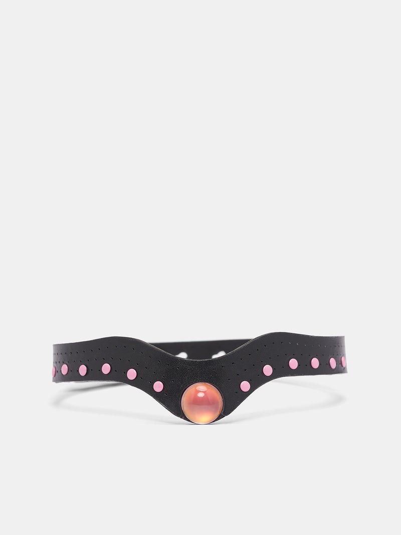 Black Leather Lilith Necklace (KMKSS26-LLTNK-BP-BLACK-PINK)