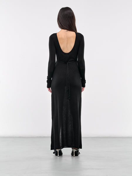 ★ DIAGONAL★ NYLON CURVED DRESS black DA231OP01BK High Split Maxi Dress (KN-07BK-BLACK)