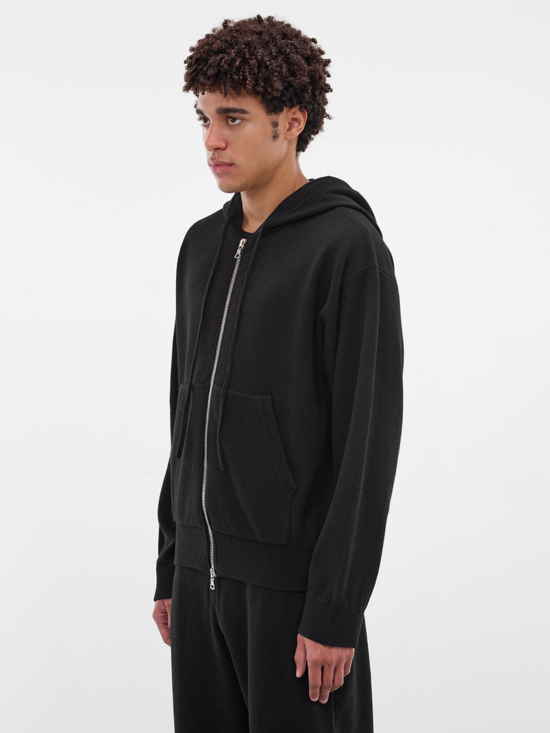 Black Shrunken Cashmere Zip Hoodie (KN-783-02-BLACK)